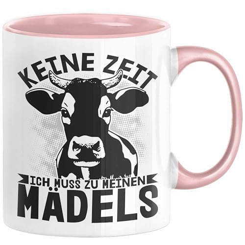 Landwirt Bauer Tasse Geschenk Keine Zeit Ich Muss Zu Meinen Mädels Kuh Rind Grafik (Rosa)
