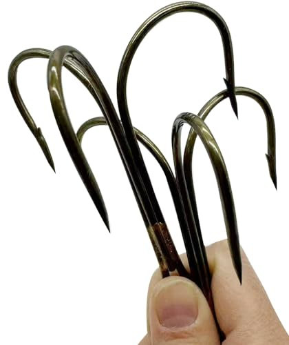6 Stück klassische bronzefarbene Drillingshaken, super groß, scharf, dreifach mit Widerhaken, Standardstärke, Angelhaken, Größe: 12/0 14/0 (Bronze-12/0-6 Stück)