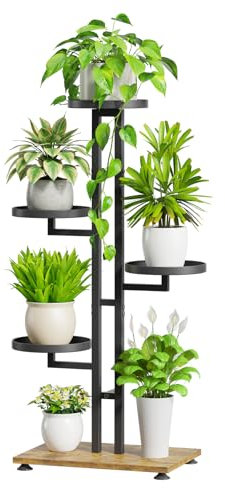 iDavosic.ly 4 Tier Plant Stand Indoor Outdoor, Tiered Corner Multiple Flower Pot Holder Shelf, Metal 34 Inch Tall Display Rack for Patio Porch Living Room Garden Balcony Bedroom, Black