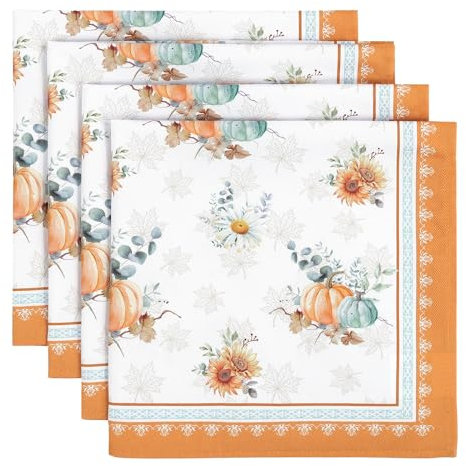 Arquiel Servietten Herbst Kürbis 4er-Set, Stoffservietten 100% Baumwolle Weiches Hochwertige Wiederverwendbare Esstisch Servietten Perfekt für Hochzeiten Küche Haushalt Party(45×45cm)