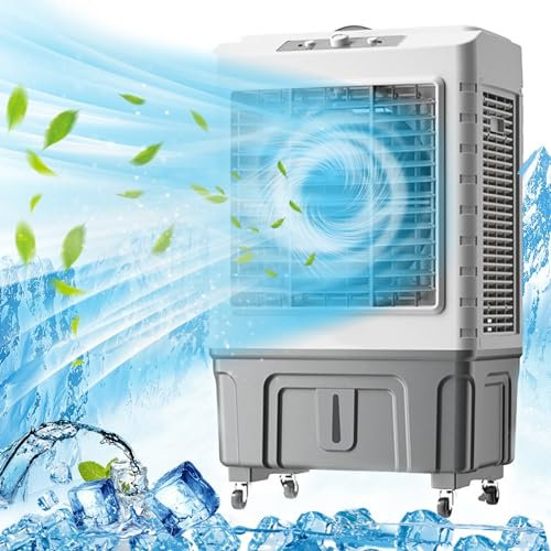 Climatiseur Mobile Industriel, Refroidisseur par Évaporation Portable, 4 Blocs de Glace, 3 Modes et Vitesses, Ventilateur de Refroidissement Portable 3 en 1, pour Garage, Terrasse, Sous Sol(Color:88cm