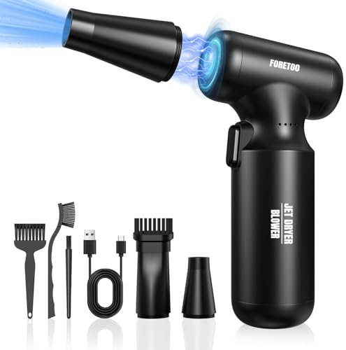 Compressed Air Duster,Turbo Jet Blower,Electric Cordless Jet Fan 300000rpm,3 Gear Speed Mini Jet Blower for Cleaning PC dust,Camping,Outdoor,Car,Home (Black)