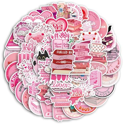 60Stück Rosa Bookish Aufkleber für Stoßstange,Motorrad,Koffer,Gepäck,Kühlschrank,Laptop,Ästhetische Lesen Wasserdicht Aufkleber,Erwachsene Kinder Mädchen Geschenk,Book Vinyl Graffiti Sticker