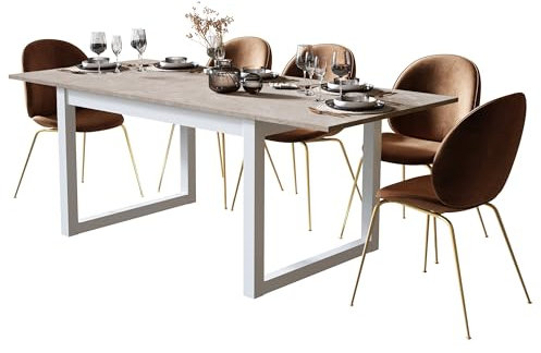 Newfurn Esstisch ausziehbar 160-200 cm inkl. Tischplatte Weiß Sandstein Esszimmertisch Modern Skandinavisch - 160x75x90 cm (BxHxT) - Tisch Küchentisch Speisetisch - Esszimmer Wohnzimmer