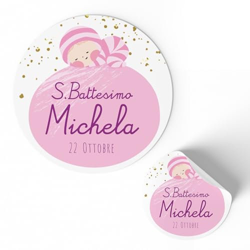 FERDINANDO FAMA' 175 pezzi Etichette adesive personalizzate per Nascita e Battesimo, adesivi personalizzati con nome per bomboniere e inviti, adesivo per bomboniere pz 175 (battesimo bimba)