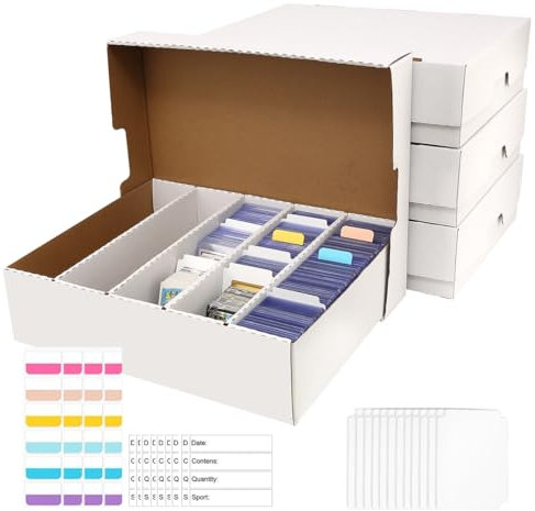 BIU-BOOM Monster Card Box, 5 Track, Baseball Card Storage Box, Holds 3200 Cards, Cardboard Storage Boxes with Dividers, for TCG/Magic/Mtg/Sports Cards (Large, Rectangular-4Pack)