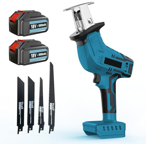 Cordless Reciprocating Saw, 0-3000RPM Reciprocating Saws Cordless with 4 Blades - Stroke Length: 20mm,Variable Speed, Electric Wood Saw for Metal Wood PVC Pipe(inc 2 5.5Ah Battery and Charger)