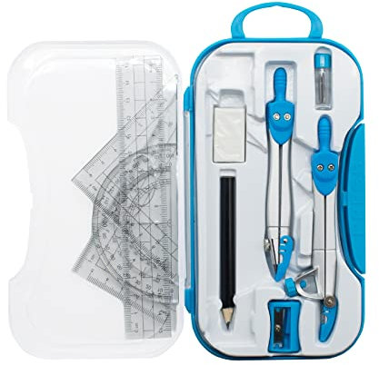 OT-NVWOZR Mathematik Geometrie Zirkel Set, 10 Stück Schule Schreibwaren umfasst 2 Zirkel,3 Lineale,Winkelmesser,Bleistift,Spitzer,Gummi,Bleistift Blei mit Aufbewahrungsbox für Schule Zeichnung