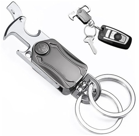 Fc'Noqgn Porte-clés Homme avec Anneau Rotatif, Porte-clés Décapsuleur, Cadeau pour Père/Papa, Mari, Petit Ami, Invité, Gris