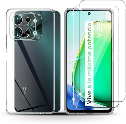 Holilo Hülle +2 Stück Panzerglas Schutzfolie für VIVO Y28 4G, TPU Handyhülle Anti-Kratzer Dünn Schutzhülle 9H Härte Glas Displayschutzfolie Rundumschutz