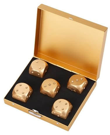 Aluminium Alloy Dice 5 Stück 16mm Tragbare Metallwürfel Set 6 Seitige Würfel mit Aufbewahrungsbox für Tische, Brettspiele, Partys (Quadrat-Gold)