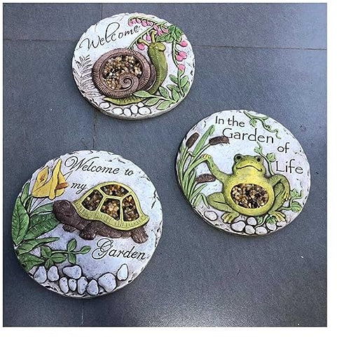FQCXCKJ 3 Pezzi graziosi gradini da Giardino, Grandi Pietre Decorative in Cemento da 9,8 Pollici con Un Bellissimo Motivo, Accenti Unici per Prato all'aperto
