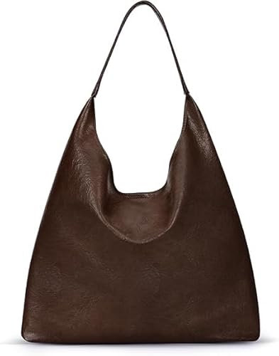 2-teilige Set Damen Umhängetasche PU Leder, lässige Retro Tragetasche, Handtasche mit großer Kapazität, Vintage Hobo Tasche, modische Schultertasche für Arbeit, Reisen, Einkaufen (Style B Dunkelbraun)