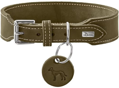 HUNTER Halsband Aalborg EXTRABREIT Farbe Oliv, extra breit, weiches Softleder, mit eleganter Kontrastnaht, Made in Germany, Größe 50