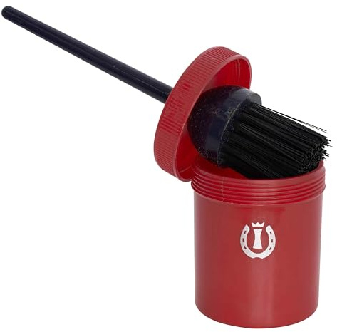 Imperial Riding Hufölpinsel IRH mit Behälter, praktischer Hufölpinsel mit integrierter Dose, auslaufsicherer Hufpflegepinsel für saubere Anwendung & stylischen Glamour-Look, Tango-Rot