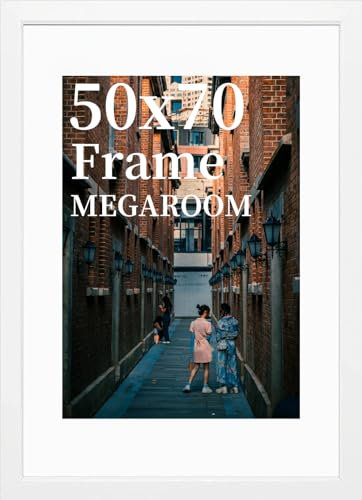 MEGAROOM Bilderrahmen 50x70 Weiss, Leichter & Stabiler rahmen 50x70 für Wand, Bilderrahmen 70x50 für Kinderzeichnungen, Fotos, Poster, Dokumente, Einfacher Montage