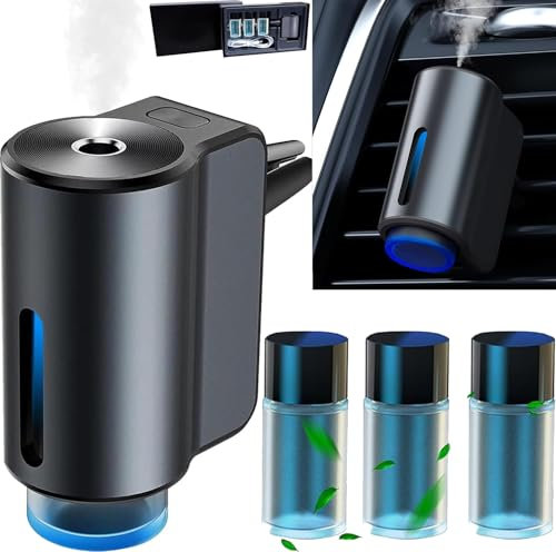 Elektrischer Auto Lufterfrischer mit 3 Parfüms (Cologne/Chanell/Hiltonn), Ultraschall-Zerstäuber, Intelligente 3 Modi, Auto EIN-/Ausschalten, Eingebauter Akku, 30ml Natürlicher Auto Duft CFK-3Z