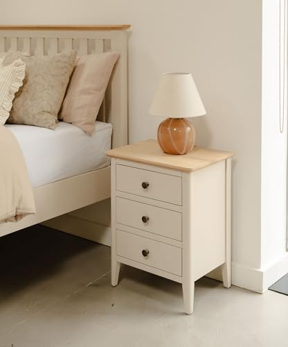 Statement Furniture Pembroke Bedside Table with Pale Oak Top, Modern Nightstand with 3 Drawers, Tarnished Metal Handles | W45cm, D36cm, H59cm | Fully Assembled (Pebble)
