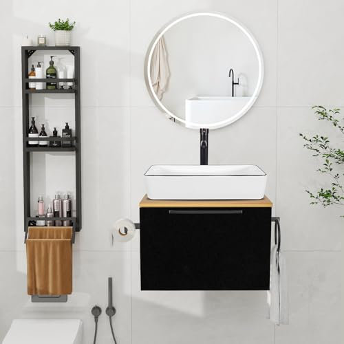 ZealWe Badmöbel Set 3 TLG Waschbecken mit Unterschrank 60 cm, Waschbeckenunterschrank mit Wandregal Waschtish 50 cm, Badezimmerschrank mit Handtuchhalter für kleine Gäste WC Waschplatz, Weiß