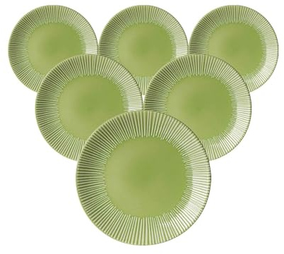 Ritzenhoff & Breker Banda Dessertteller 6er Set, 21 cm, Runde Frühstücksteller mit Streifen-Relief, Minimalistisches Geschirr in Coupe-Form, Spülmaschinenfest, Steingut, Grün