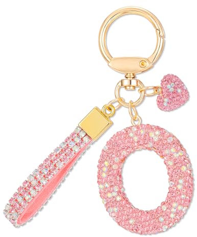 MWOOT Rose Voiture Porte clés Cadeau pour Femmes Filles Initial Lettre Porte-clés Mignon Bling Lettre Pendentif pour Sac à main Charms, Lettre O