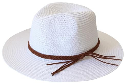 Dvbfufv Sombrero Panamá de paja de ala ancha para mujer y hombre, sombreros de verano para playa, sombreros de paja para mujer, blanco, Talla única