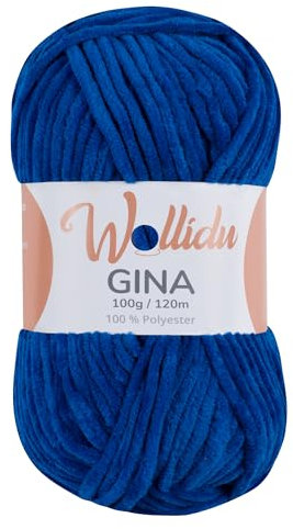 Wollidu Gina Chenille Garn zum Stricken und Häkeln 1 x 100g/120m Set 100% Polyester - Dunkelblau