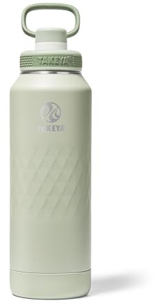 Takeya Sport 40 oz Triple-Insulated Stainless Steel Water Bottle – Leakproof, Sweatproof, BPA-Free, Keeps Drinks Cold 36 Hrs, Hot 14 Hrs – Eucalyptus