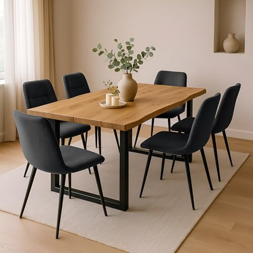 SAM 7 TLG. Essgruppe Josy | 180 x 90 cm | Holz Wildeiche-Optik | Stuhl Set Susi Anthrazit | U-Gestell Schwarz | Esstisch mit 6 Stühlen | Esszimmertisch/Küchentisch/Holztisch | Esszimmer