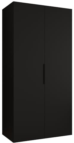 MEBLE KRYSPOL - Kleiderschrank - Drehtürenschrank - Schrank 100x202x52cm - Moderner Garderobenschrank Schlafzimmer, Flur, Jugendzimmer - Farbe Schwarz, Griff Schwarz - Marbella 1 100