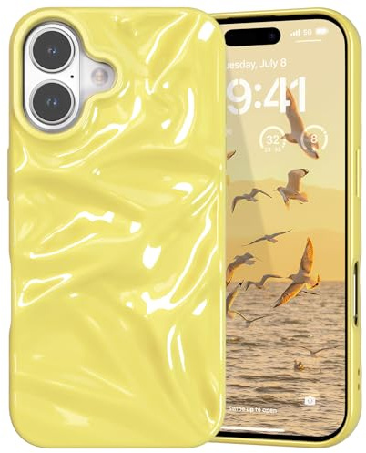 ZCDAYE for iPhone 16 Case Stylish Water Ripple Design, Cream Yellow | Soft TPU Phone Case, Unique Glossy Finish, Cute Pretty Protective Cases, Slim Fit Lightweight Comfy Phone Cover for Woman Man