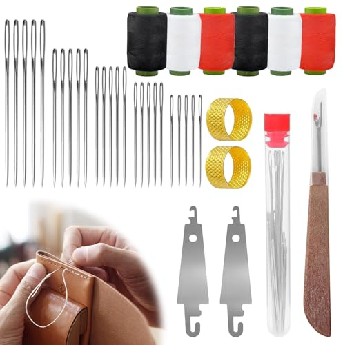 Big Eye Stahl-Nähnadel-Set, 37-teiliges Edelstahl-Nadeln zum Handnähen, Big Eye Stahlnadel-Set mit großem Auge – lange und dünne handgefertigte Quilt- und Nähnadeln für DIY-Nähen Anfänger (D)