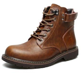 MGGMOKAY Botines de cuero para hombre con cordones Botas de motocicleta clásica Botas Chukka Talón ajustable,marrón,41