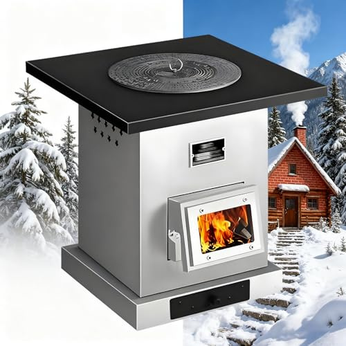 GESAIDES Estufa de Leña para Interiores, Estufa de Leña Portátil, Cocina sin Humo para Interiores y Exteriores, con Chimenea y Malla Antiescaldaduras, Calienta hasta 60 m² (650 pies Cuadrados)
