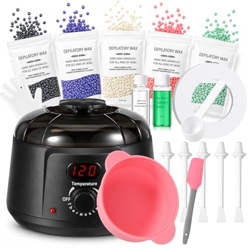 35PCS Scaldacera Kit Cera Brasiliana Ceretta Brasiliana Kit Completo Scalda Cera Temperatura Display Digitale LCD con 500g Cera 20 Spatole 2 Olio per la Cura Prima per Bikini Viso Corpo Uomo Donna