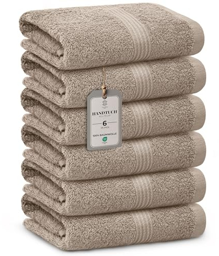 HomeBurg Luxe 6er Set Handtücher - Weiche & Saugfähige Baumwolle,Schnelltrocknend, Pflegeleicht, 40×70 cm, Sand/Beige