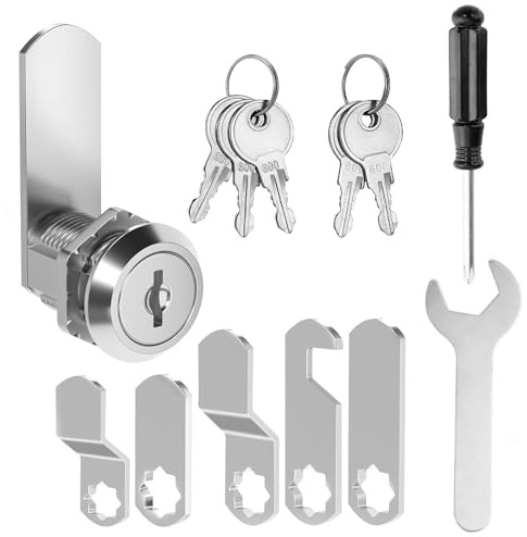 20mm Mailbox Letterbox Cabinet Cam Lock Replacement Set | with 5 Metal Keys, 5 Locking Plates, Screwdriver & Wrench, Locker Locks, for Mailboxes, Locker, Toolbox, Filing Cabinet