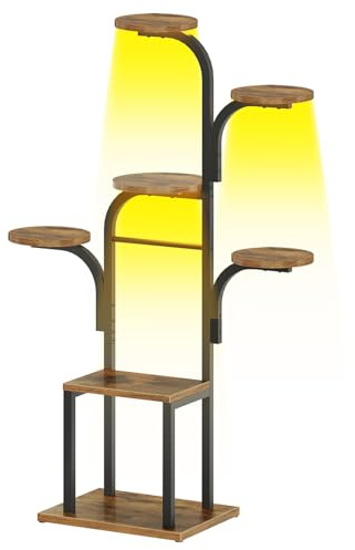 HOOBRO Soporte para Plantas de Interior con 3 Luces de Cultivo, Temporizador e Intensidad Regulables, Macetero con 7 Niveles y 120 cm de Altura, Dormitorio o Balcón, Marrón Vintage y Negro EBF09DHJ01