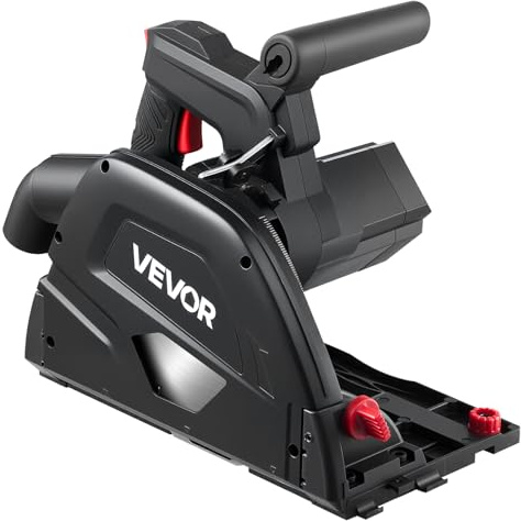 VEVOR Track Saw, 6-1/2-Inch, Plunge-Cut Circular Saw Kit, Tracksaw with 48-Tooth Carbide-Tipped Blade, 0-45° Angle Adjustment, 2.16 in Cutting Depth, for Wood, Plastic, Guide Rail Not Included, Black