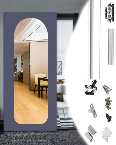 Rail Porte Coulissante Porte Coulissante Simple de Grange avec Miroir Et Quincaillerie de Rail Dissimulée, Système de Rail Extérieur à Montage Latéral/Kit de Guidage(145cm/57in)