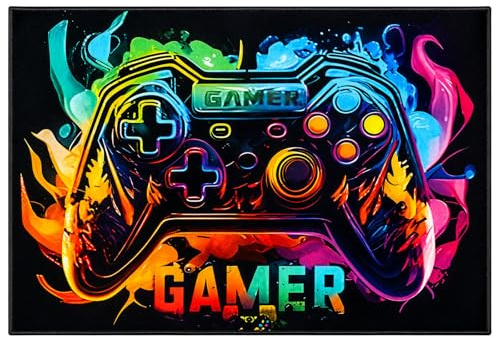 GREENSAPPIRE Gaming Area Rug 80x120cm, 3D Colorful Gamepad Carpet, Washable Non-Slip Gaming Room Floor Mat, Bedroom, Living Room & Playroom Decor for Gamers