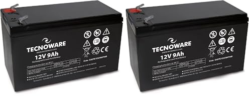 Tecnoware Power Systems - 12V 9Ah Sealed Lead-Acid Battery, for UPS, Video Surveillance and Alarm Systems, Faston Connection 2.5 Inch, Long Lasting, Maintenance-Free, Black, 9 Ah (Pack of 2)