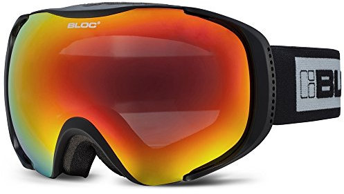 Bloc Mask ski snowboarding Goggles Black with Brown-Red Mirror Lens MK4