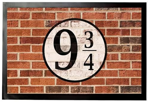 1art1 Ziegelstein-Mauern - Gleis Neundreiviertel Fußmatte Innenbereich und Außenbereich | Design Türmatte 40 x 60 cm