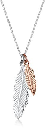 Elli Halskette Damen Feder Anhänger Boho Look Trend Bi-Color in 925 Sterling Silber
