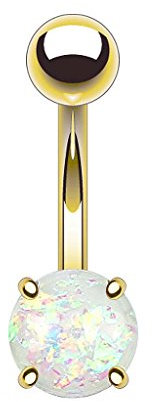 Piercingfaktor Bauchnabelpiercing Chirurgenstahl Bauch Bauchnabel Piercing Banane Stecker Anhänger mit Edelstahl Glitter Opal Gold Weiß