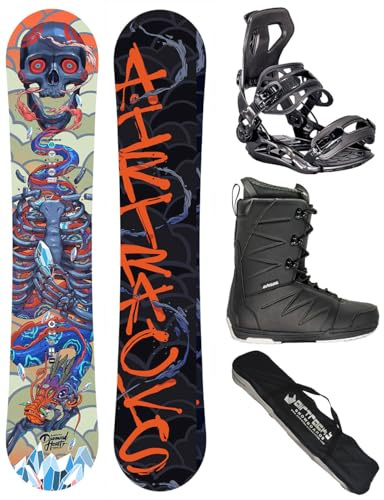 Airtracks Herren Snowboard Set Freeride Freestyle Diamond Heart Carbon Wide Hybrid Rocker 155 - Snowboard Bindung Master - Snowboardboots Star Black 42 - SB Bag