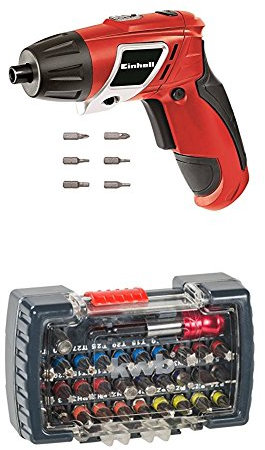 Einhell Akku Knick Schrauber TC-SD 3,6 Li (Lithium Ionen, 3,6 V, 1,3 Ah, 3 Nm, LED-Licht, LED-Batterieanzeige, inkl. 6 Bits, Ladegerät und 32-tlg. kwb Bit-Set)