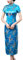 Laogudai Robe Asiatique Style Chinois Femme à Manche Courte Cheongsam Qipao Longue Robe Traditionnelle Chinoise Col Montant pour Soirée Cérémonie Cocktail - Bleu - Taille 40