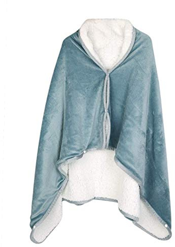 ITODA 2 in 1 Wearable Blanket Double Layer Soft Shawl Flannel Blanket Poncho Winter Warm Throw Bed Blankets Napping Blanket Living Room Sofa Couch Chair Sherpa Snuggle Blankets